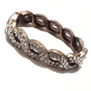 J. Crew Brass Tone Clear Rhinestone Encrusted Hinged Bangle Bracelet